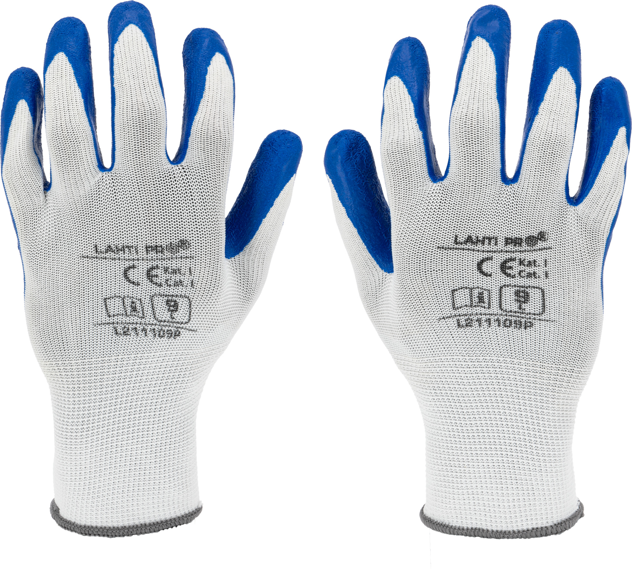 Lahti Pro lateksipinnoitetut suojakäsineet, 12 paria, navy/white