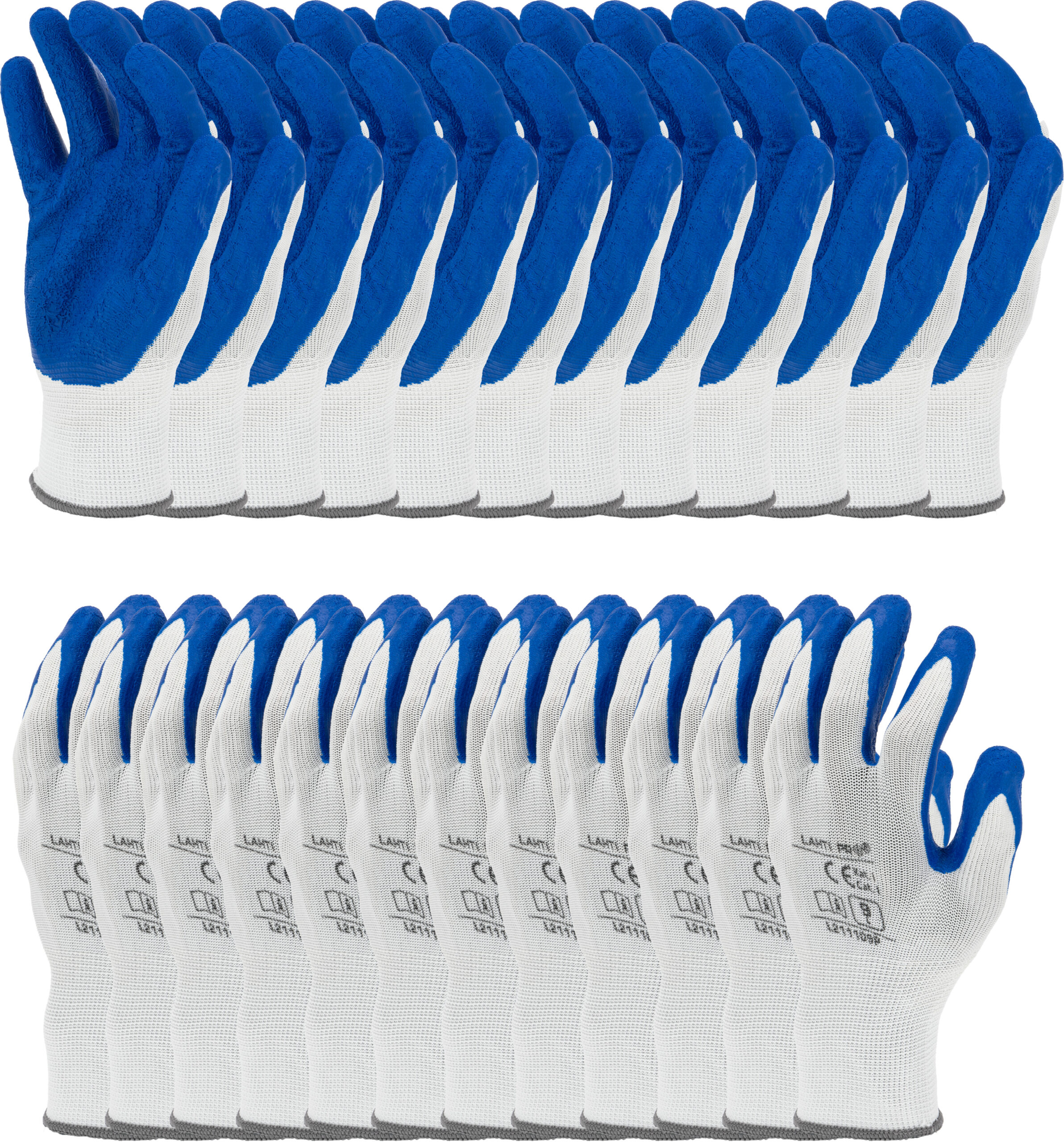 Lahti Pro lateksipinnoitetut suojakäsineet, 12 paria, navy/white